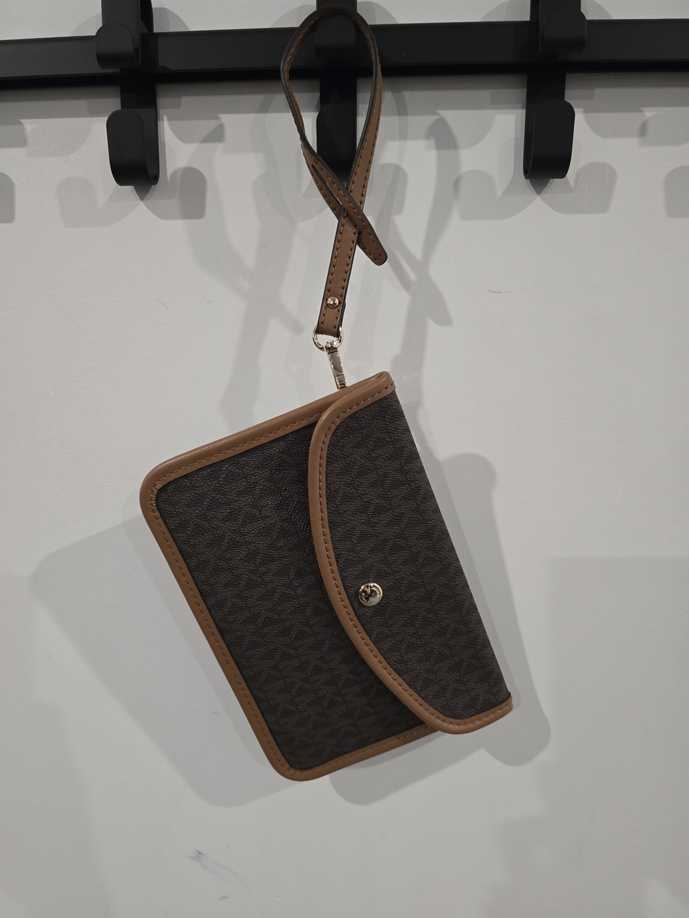 Michael Kors Brown Logo Wristlet with Tan Trim